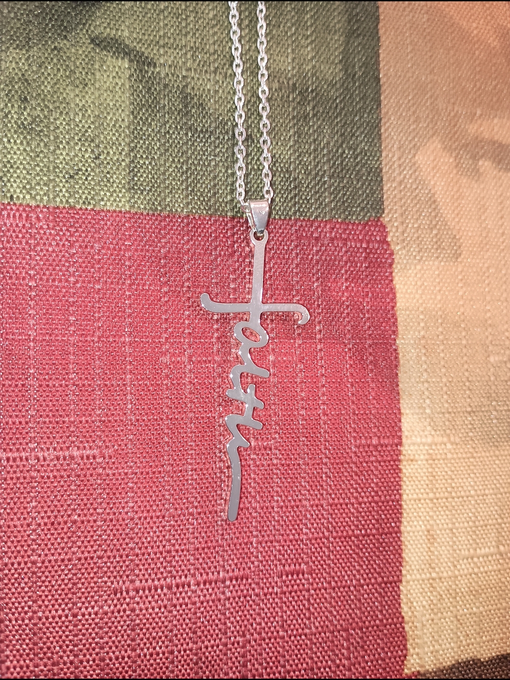 Faith Silver Script Cross Necklace S925*18 To 20 Inches*Lobster Claw Clasp*Gift